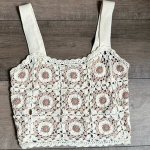 Crochet Floral Boho Cottagecore Coastal Romantic Neutral Tank Top Abercrombie S